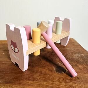 PolarB Pink Fox Wooden Hammer & Peg Toy